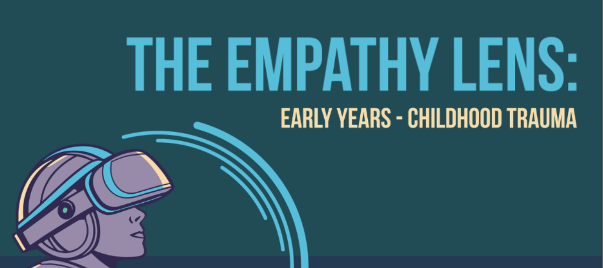 The Empathy Lens: Early Years - Childhood Trauma. Illustration of a young person wearing a VR headset.